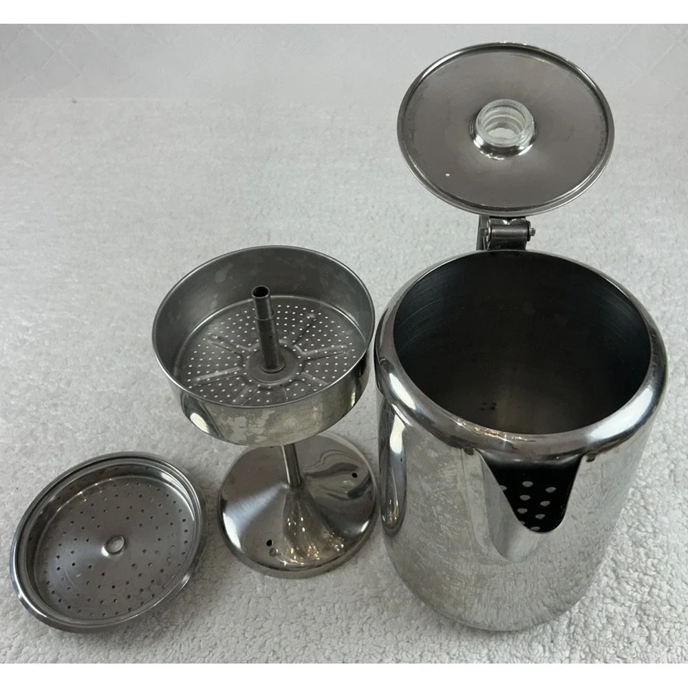 Vintage Stainless Steel Coffee Percolator 9 Cup Mid Century Modern Stove Top Pot